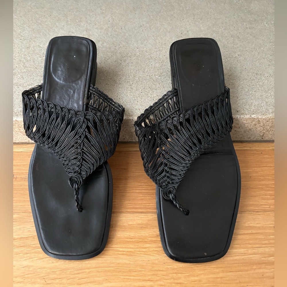 Salvatore Ferragamo Black Woven Leather Sandals EU 38